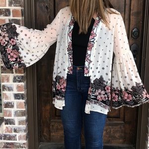 Sheer, floral draped kimono